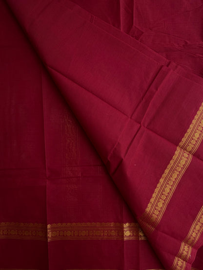 Kanchi cotton saree with zari weaves dark red