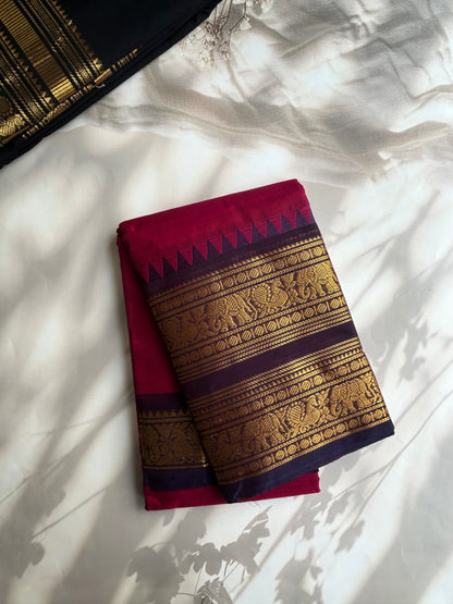 Kanchi cotton saree with rettapett border - pink
