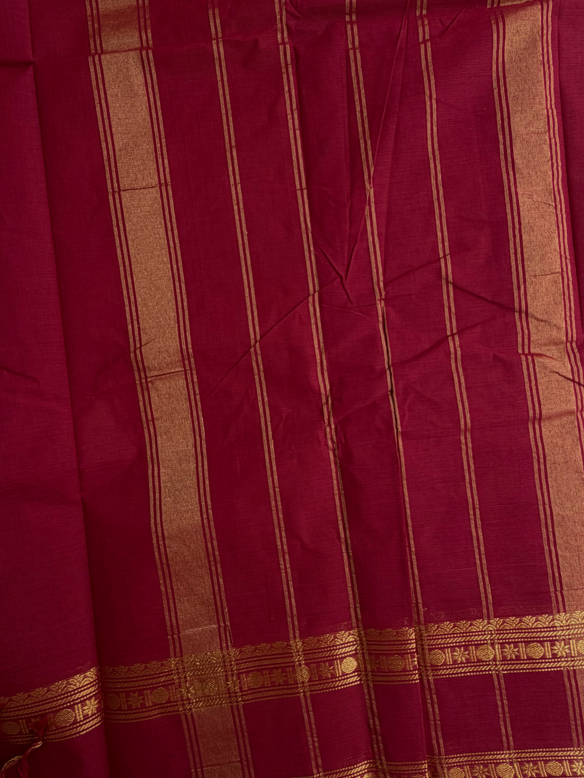 Kanchi cotton saree with zari weaves dark red
