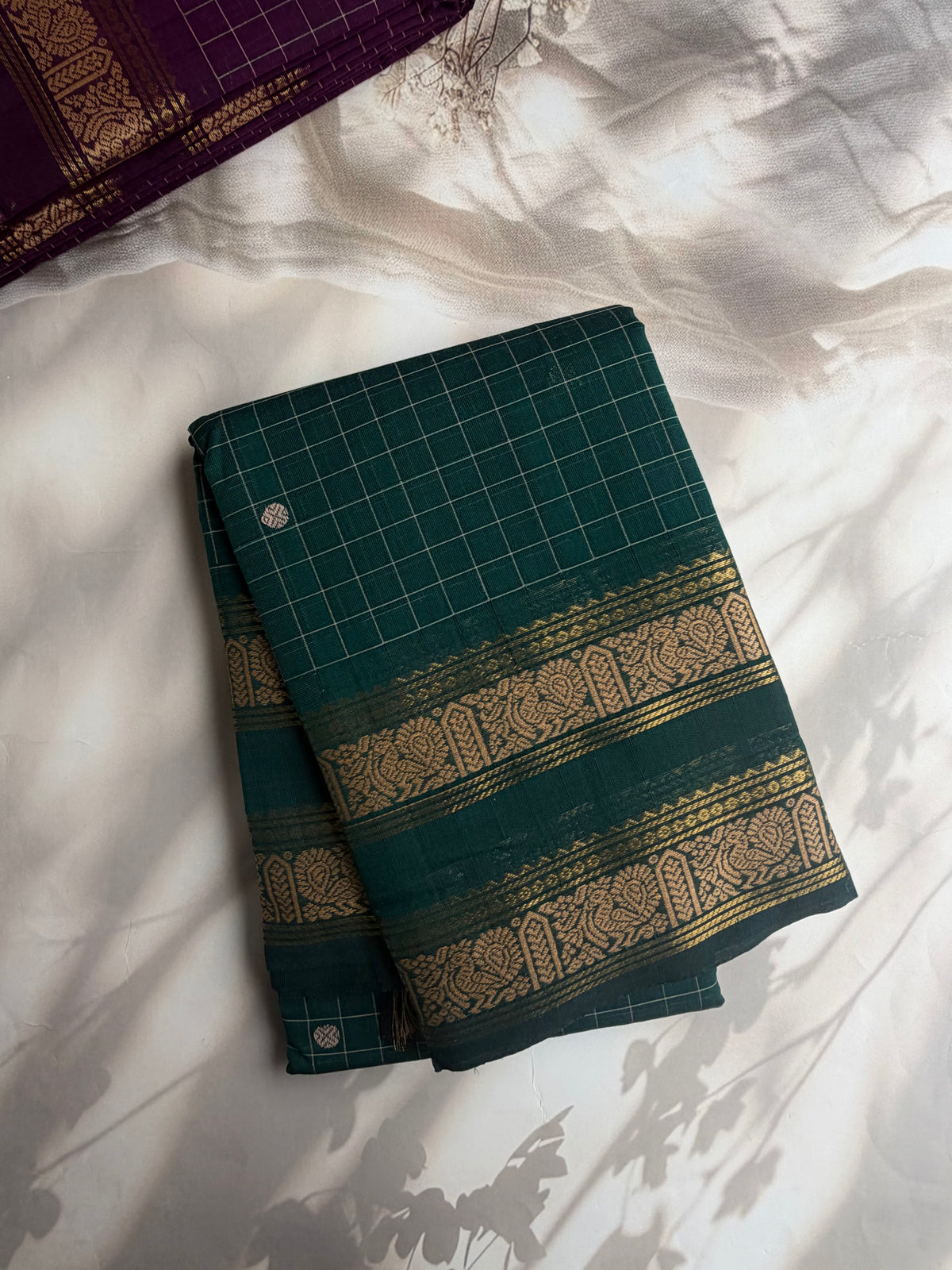 Kanchi cotton saree with kattam & butta weaves Green