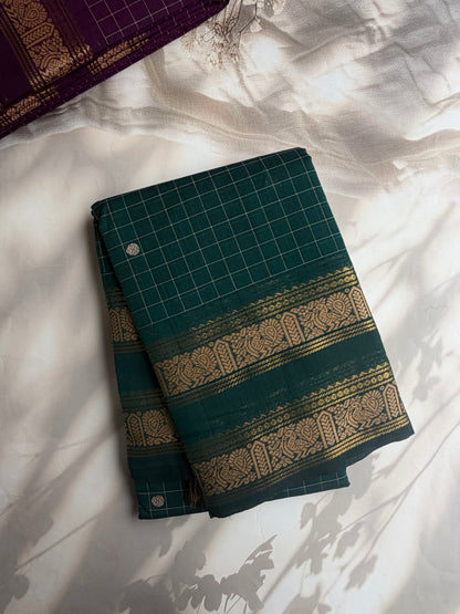 Kanchi cotton saree with kattam & butta weaves Green