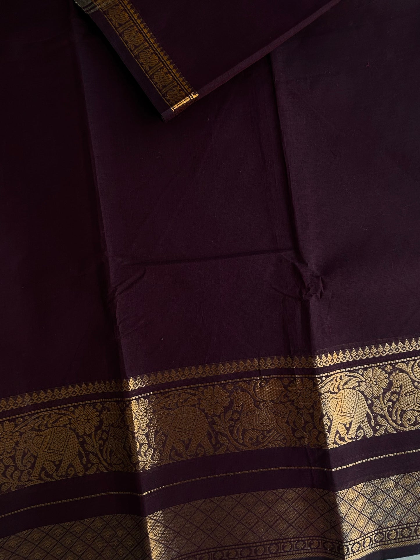 Kanchi cotton saree rettapet border - Coffee brown