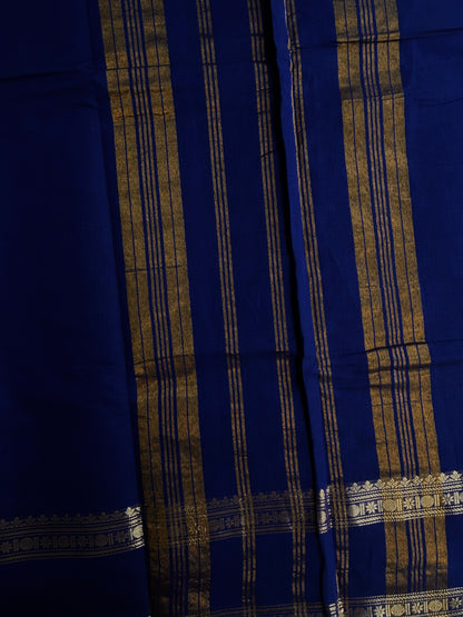 Blue Kanchi cotton saree with zari border
