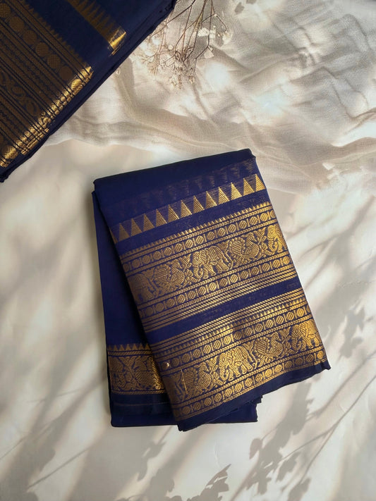 Kanchi cotton saree with rettapett border blue