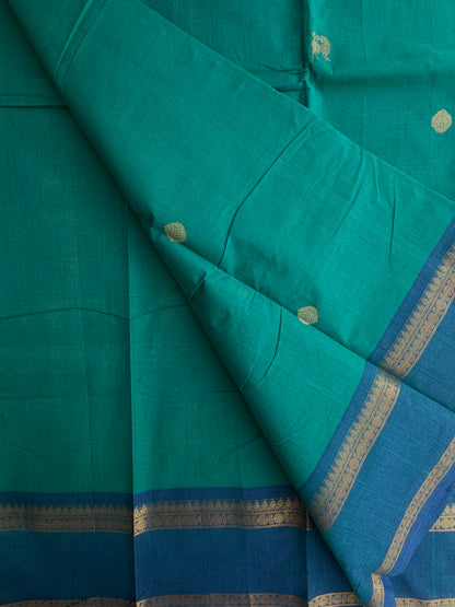 Kanchi cotton saree with butta weaves & zari pallu sky blue