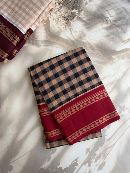 Kanchi cotton saree with kattam weaves