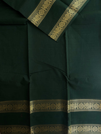 Kanchi cotton saree with rettapett border green