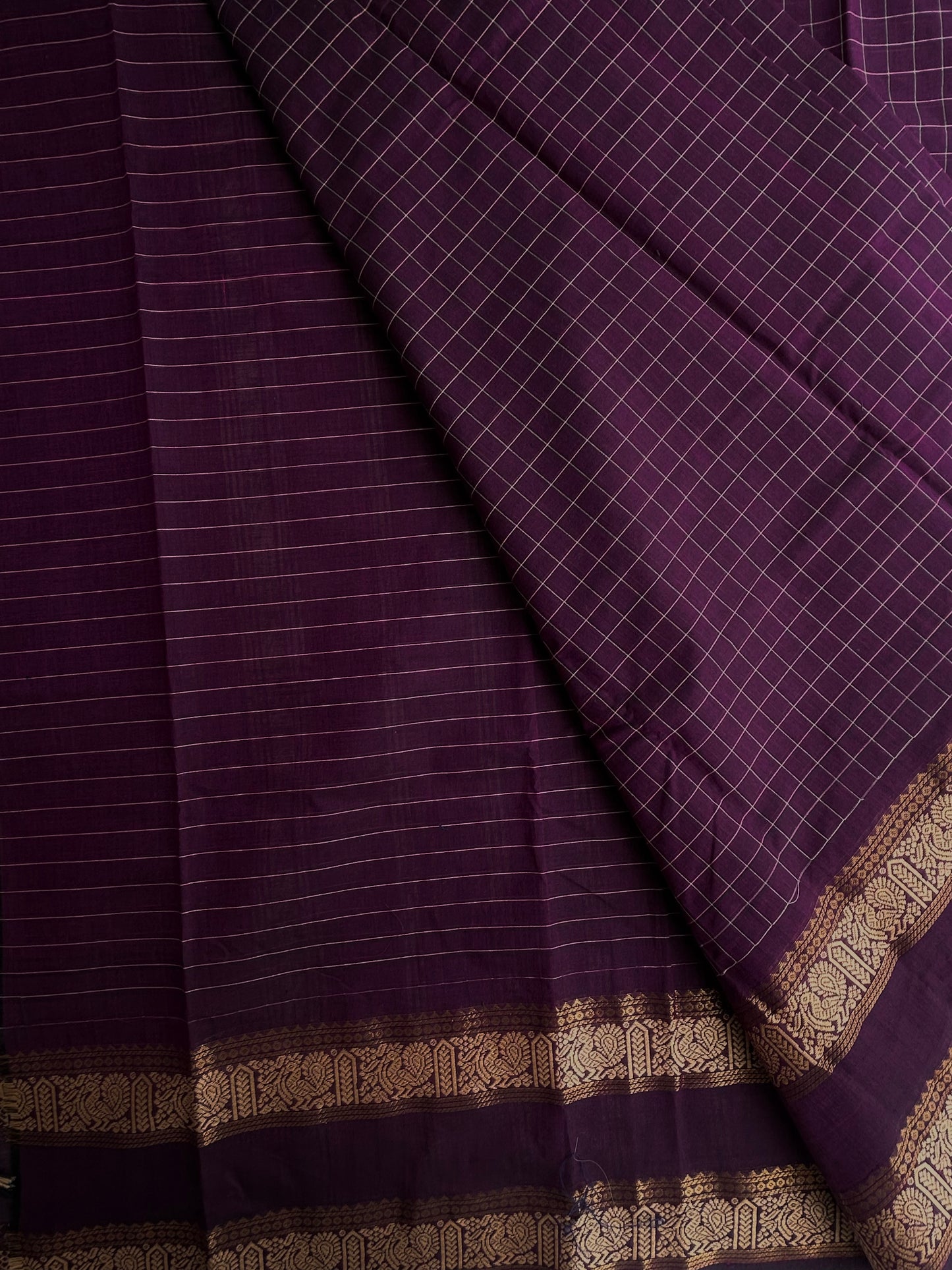 Kanchi cotton saree in kattam pattern