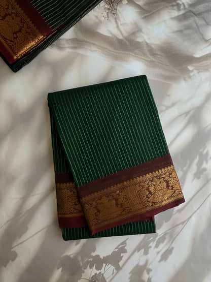 Kanchi cotton with stripe weaves green