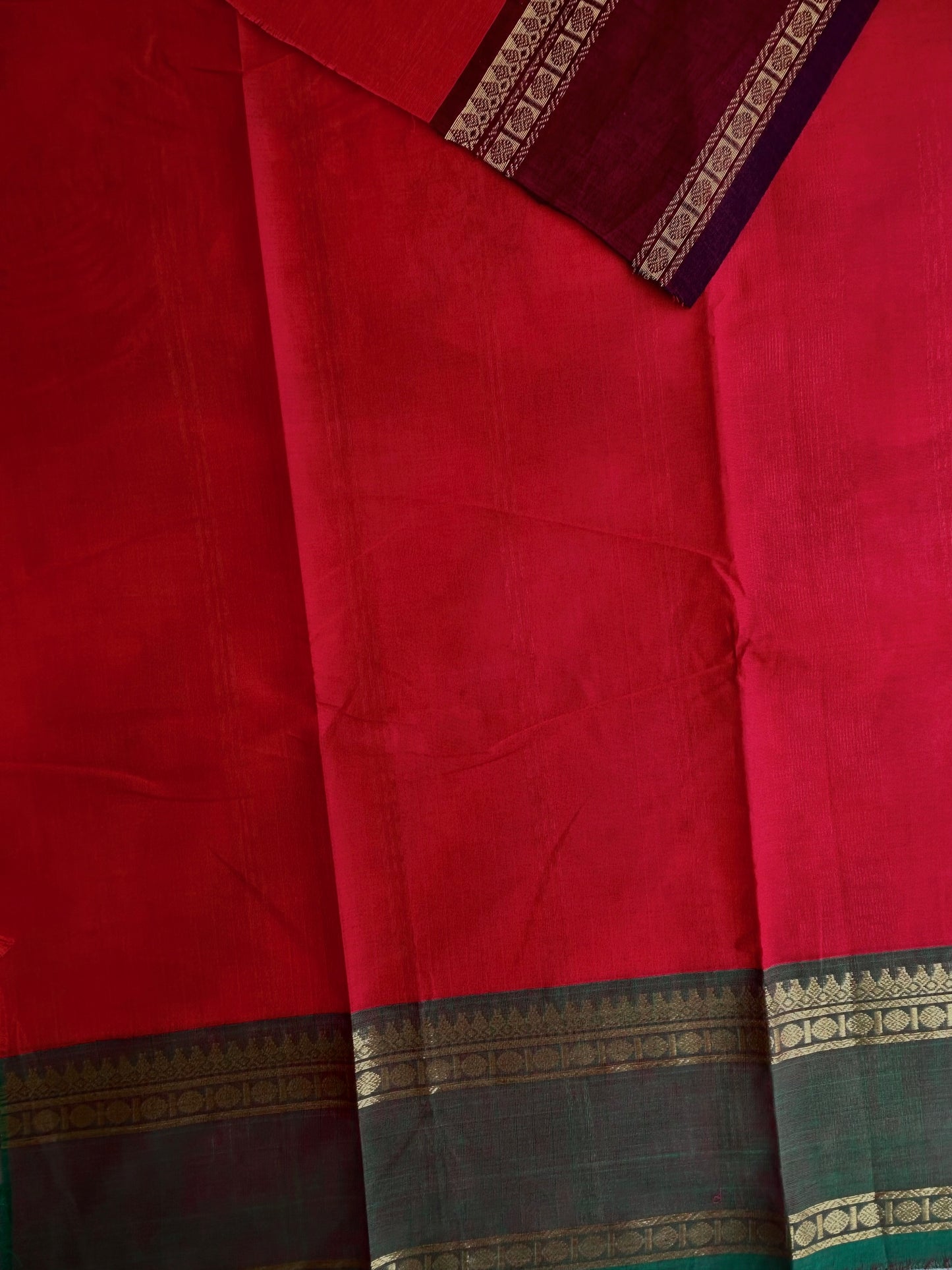 Kanchi cotton saree with korvai Ganga jamuna border