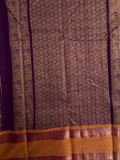 Kanchi cotton saree with 1000 butta & zari check weaves with grand pallu purple