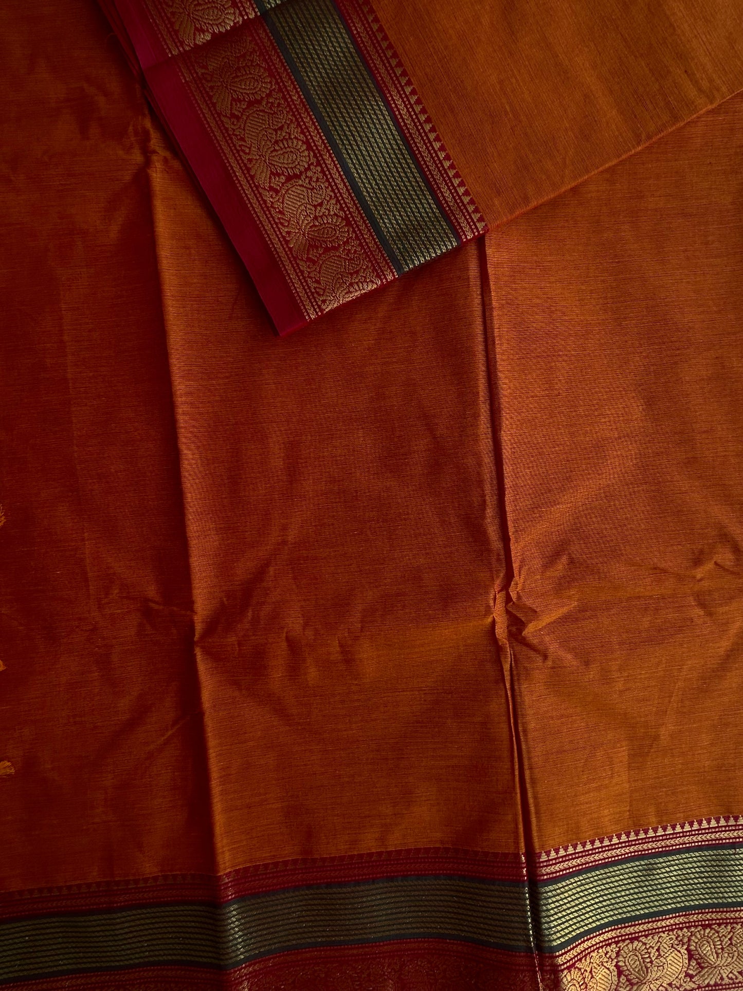Orange Kanchi cotton saree with zari weaves