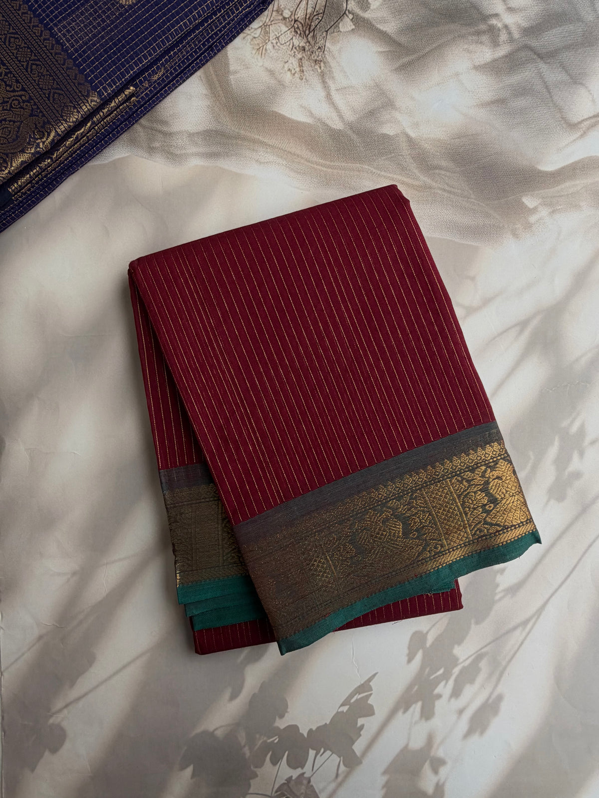 Kanchi cotton saree with Vairaoosi weaves maroon