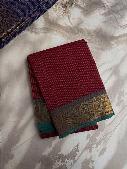 Kanchi cotton saree with Vairaoosi weaves maroon