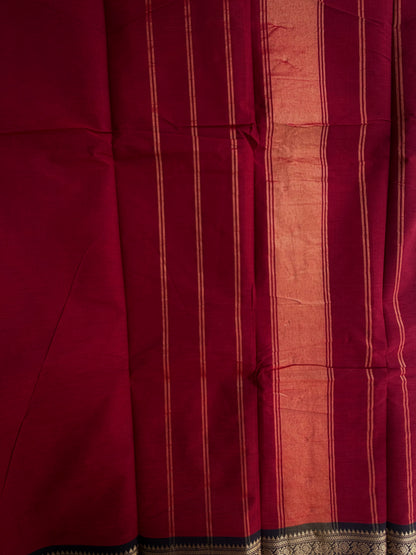 Kanchi cotton with minimal zari border Red with black border