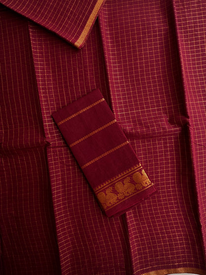 Sungudi cotton saree in checks - maroon