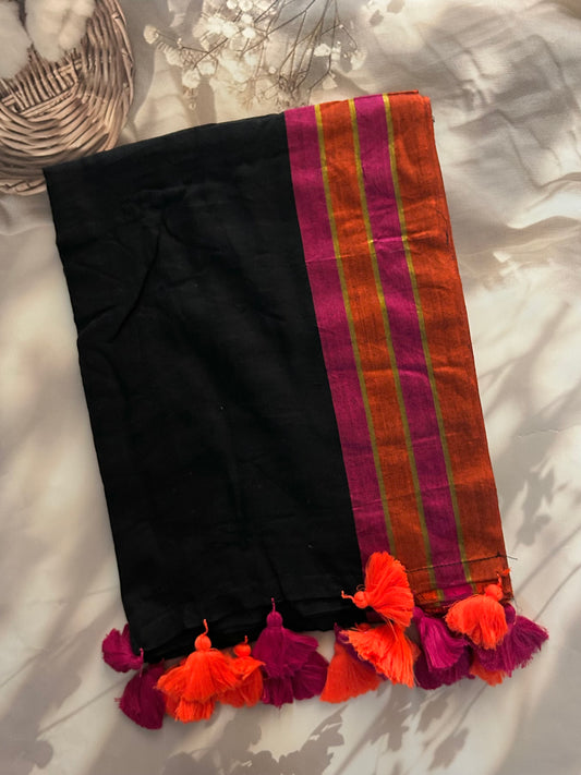 Mul mul saree with zari border black