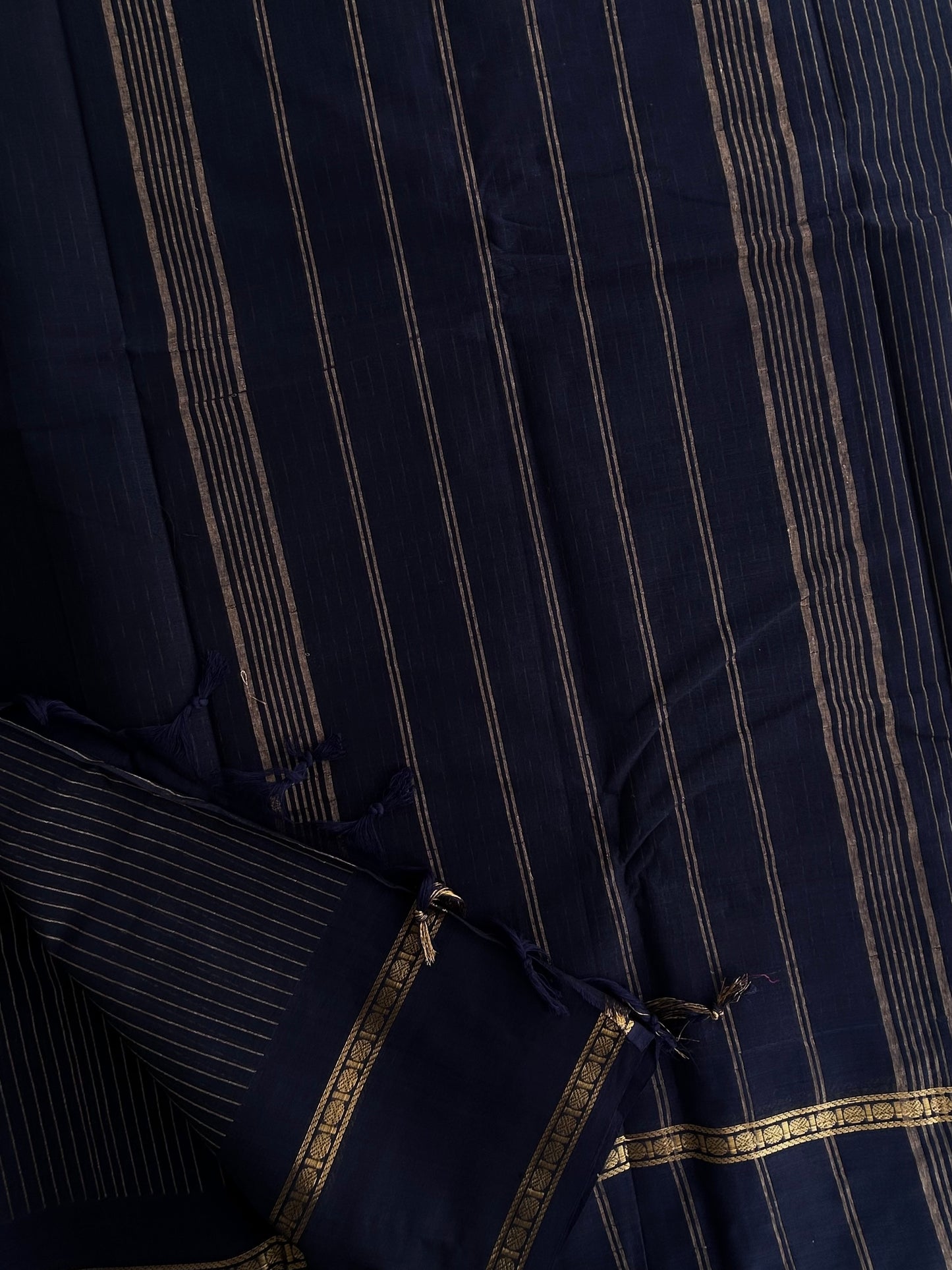 Kanchi cotton saree with Korvai Border - dark blue
