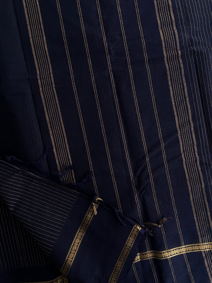Kanchi cotton saree with Korvai Border - dark blue