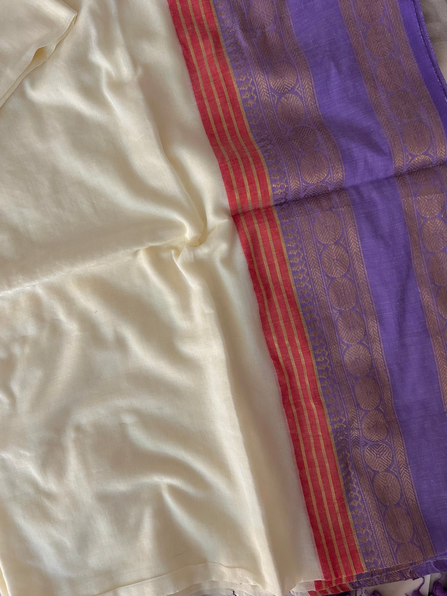 Off white Mul mul saree with zari border