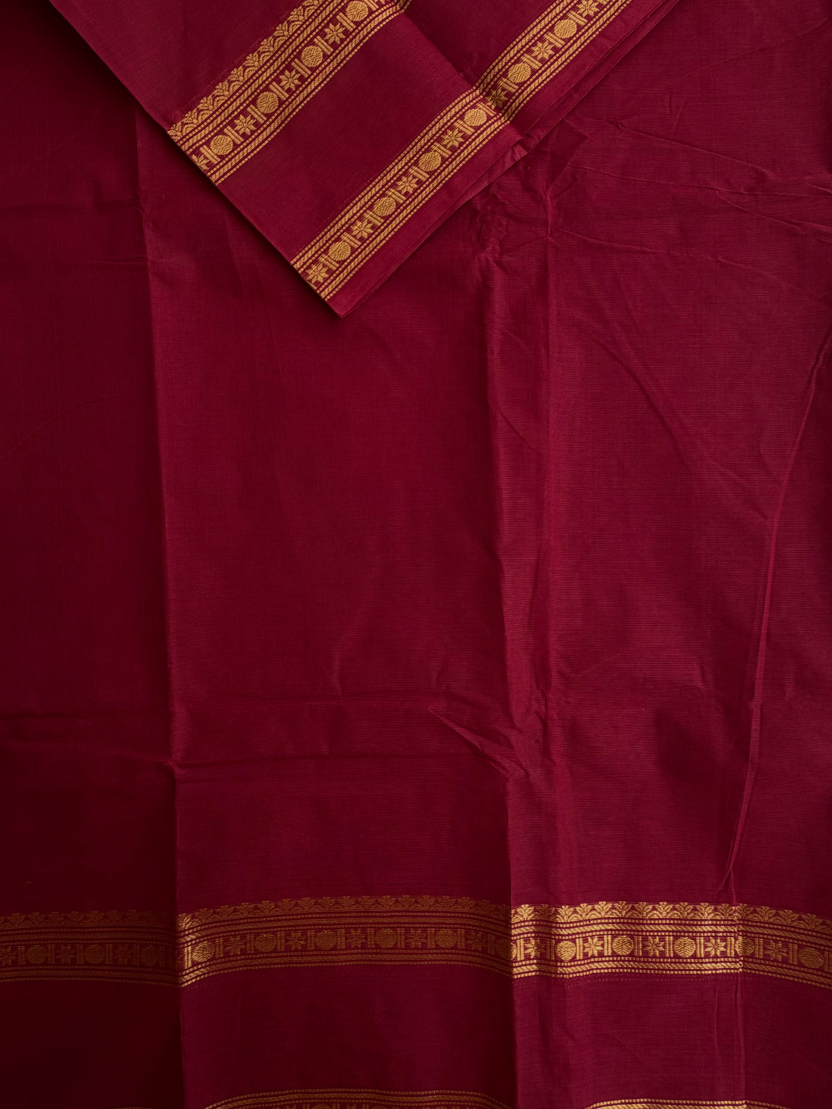Kanchi cotton saree with zari weaves dark red