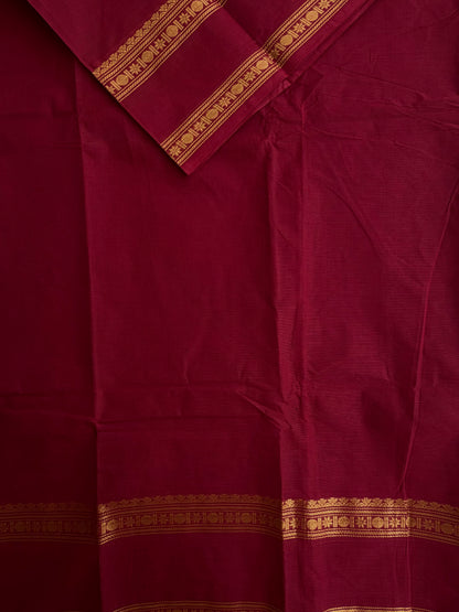 Kanchi cotton saree with zari weaves dark red