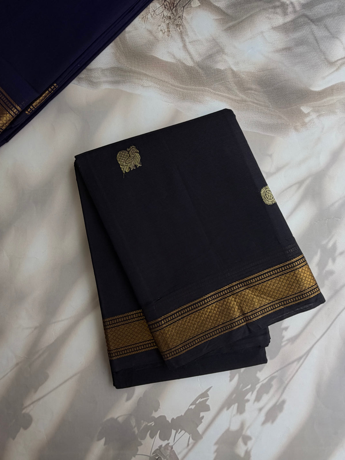 Kanchi cotton with zari weaves on body and pallu black