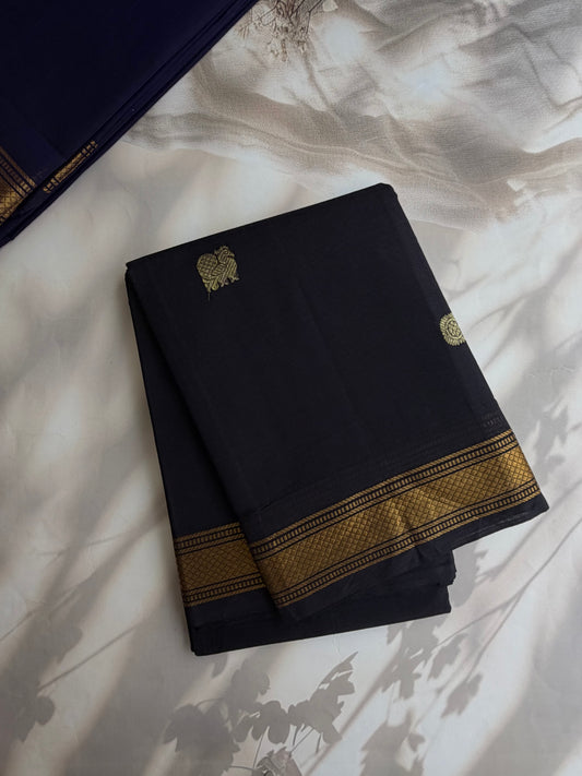 Kanchi cotton with zari weaves on body and pallu black