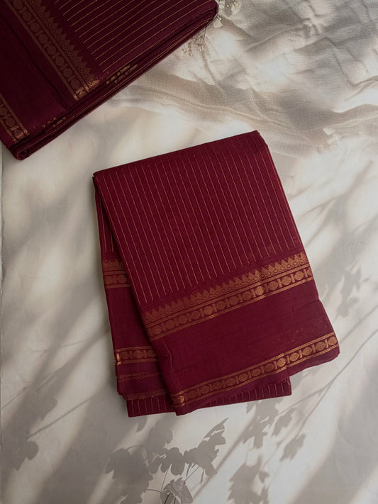 Kanchi cotton saree in Vairaoosi pattern maroon