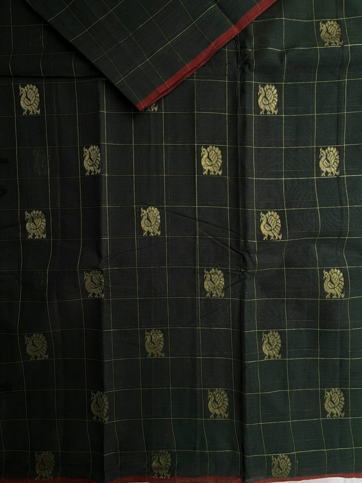 Kanchi cotton saree with premium zari kattam weaves - green with maroon border