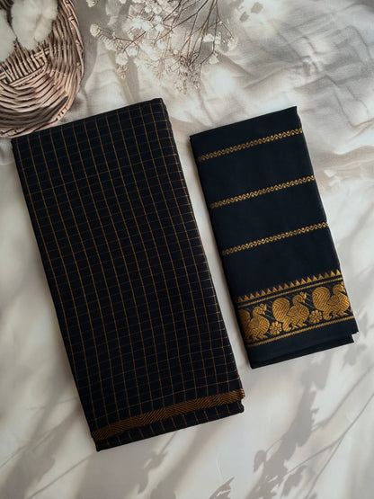 Sungudi cotton saree in checks - black