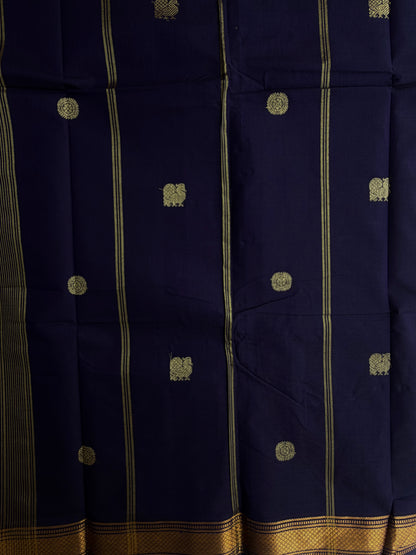 Kanchi cotton with zari weaves on body and pallu navy blue