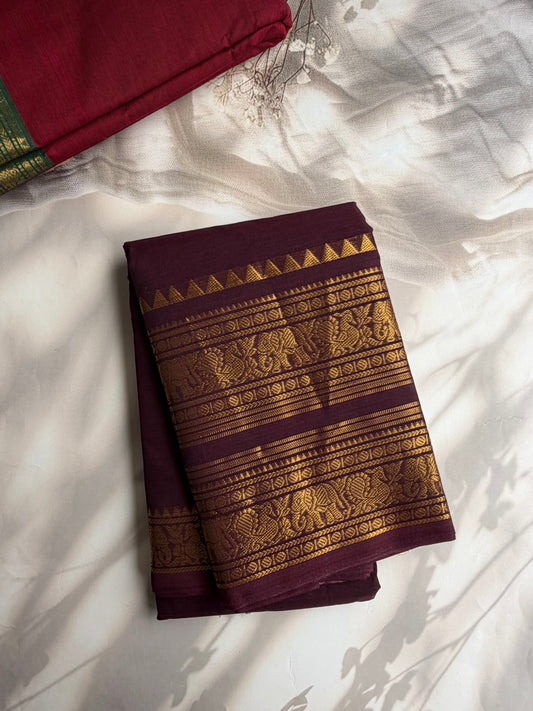 Kanchi cotton saree with rettapett border brown