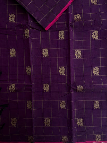 Kanchi cotton with zari weaves and grand pallu purple