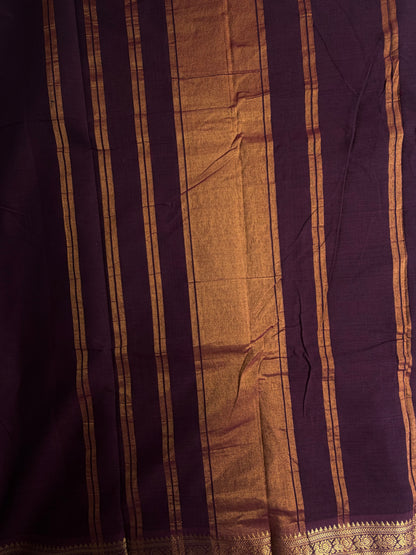 Kanchi cotton saree with minimal zari border - brown
