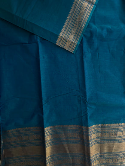 Kanchi cotton saree in zari weaves Rama blue