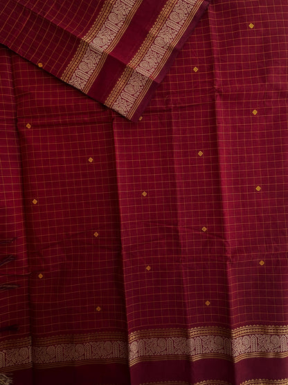 Kanchi cotton saree in checks & butta weaves