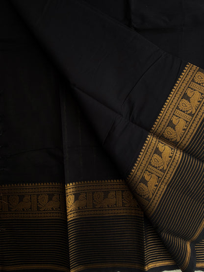 Black Kanchi cotton saree with zari lines border