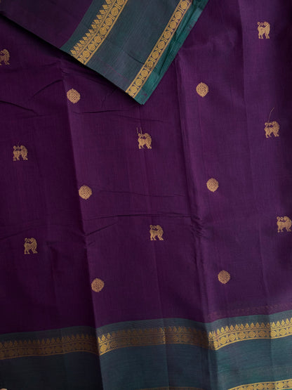 Kanchi cotton saree with butta weaves & zari pallu