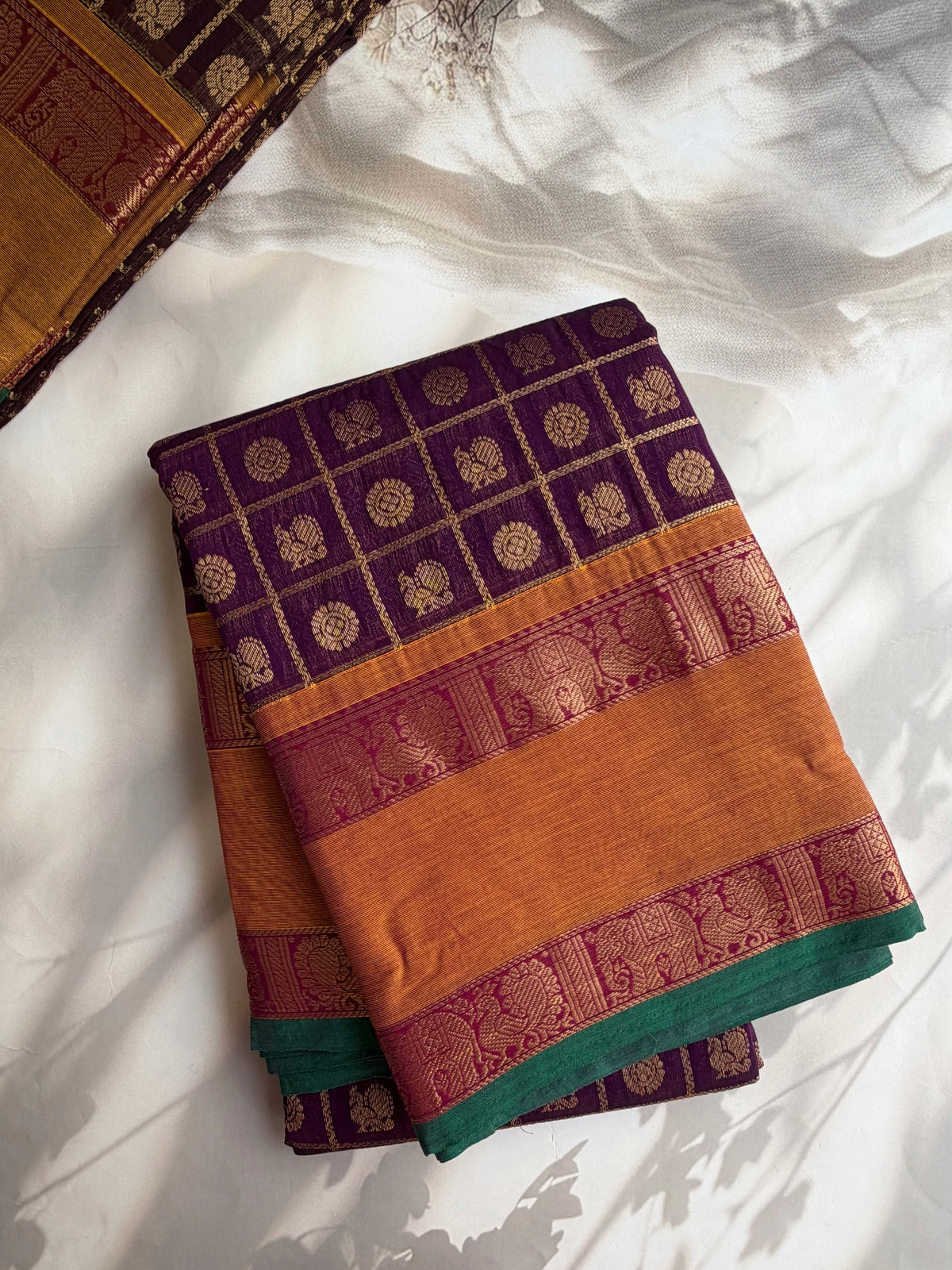 Kanchi cotton saree with 1000 butta & zari check weaves with grand pallu purple