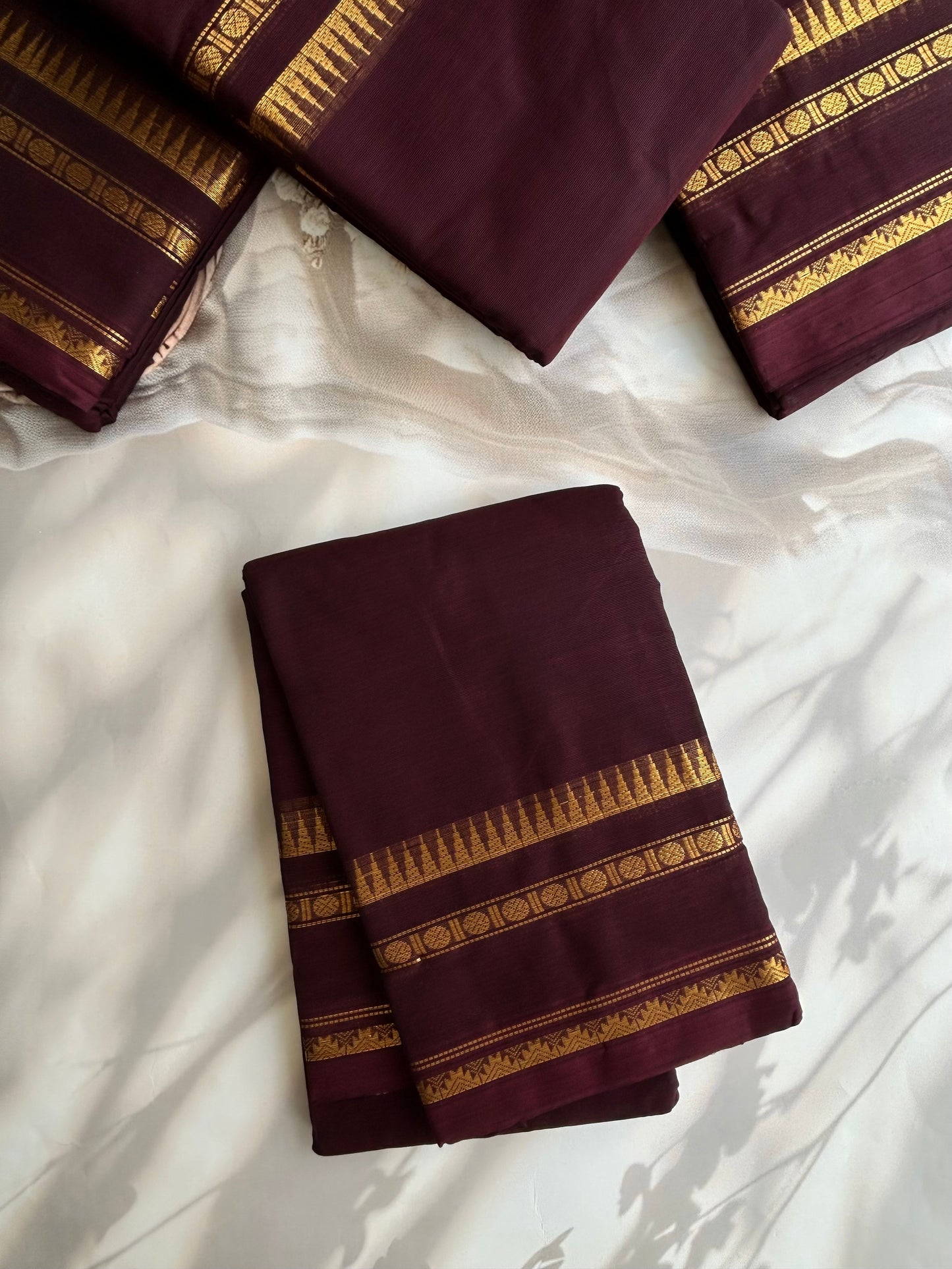 Kanchi cotton saree with zari weaves brown