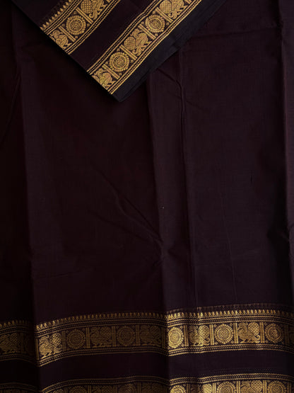 Kanchi cotton saree with zari weaves brown