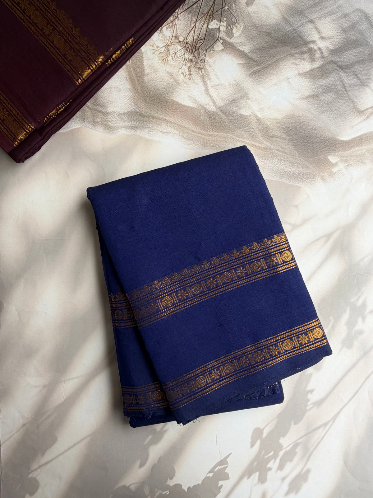 Kanchi cotton saree with zari border blue