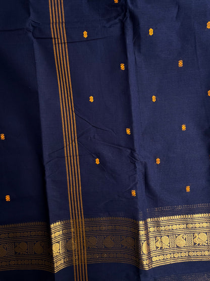 Kanchi cotton saree with butta weaves dark blue