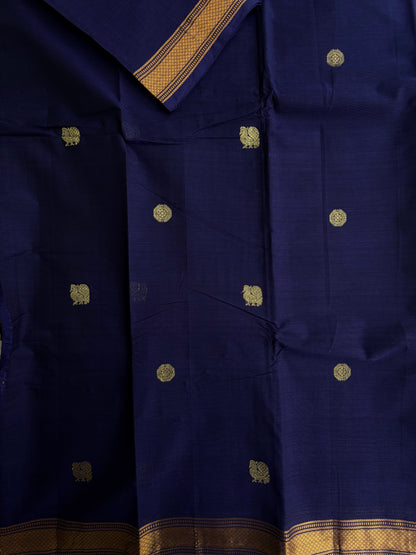 Kanchi cotton with zari weaves on body and pallu - dark blue