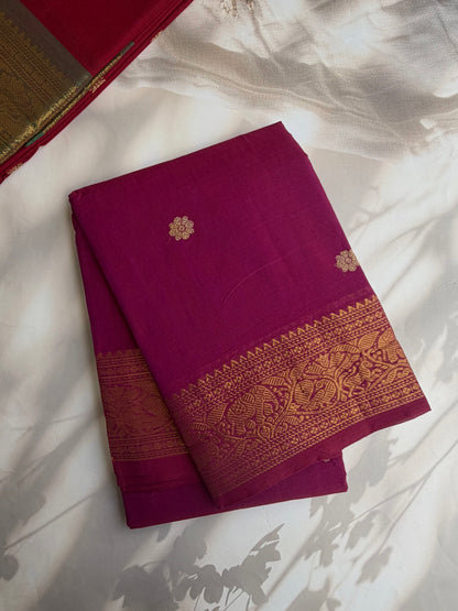 Kanchi cotton saree with butta weaves & zari pallu pink