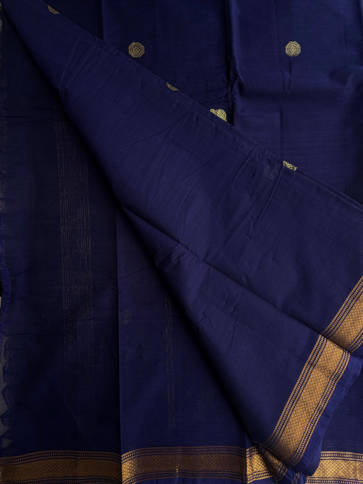 Kanchi cotton with zari weaves on body and pallu - dark blue