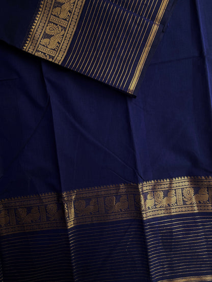 Blue Kanchi cotton saree with zari lines border