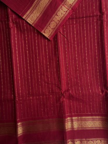 Kanchi cotton saree with vairaoosi weaves deep red