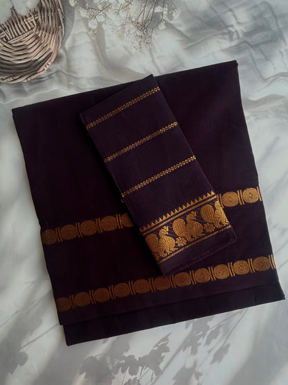 Sungudi Cotton saree with rudraksham border brown